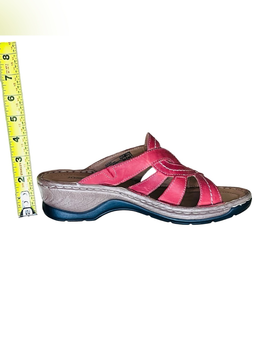 Josef Seibel Catalonia Sandals Leather Red Slip On Comfort Slides Shoes Sz 9 - Picture 12 of 12